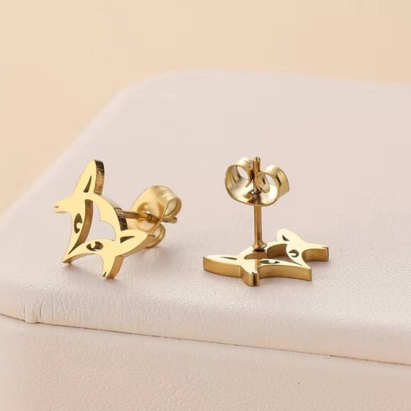 Equestrian Fox Face Stainless Steel Stud Earrings #1190 (Color: rose) - Picture 11 of 11